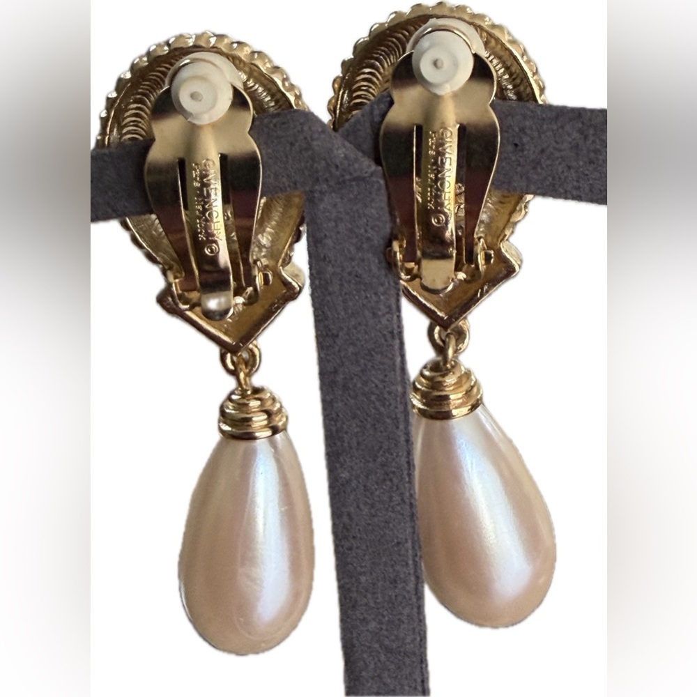 Givenchy Gold and Pearl Teardrop Dangle Earrings - Picture 7 of 9